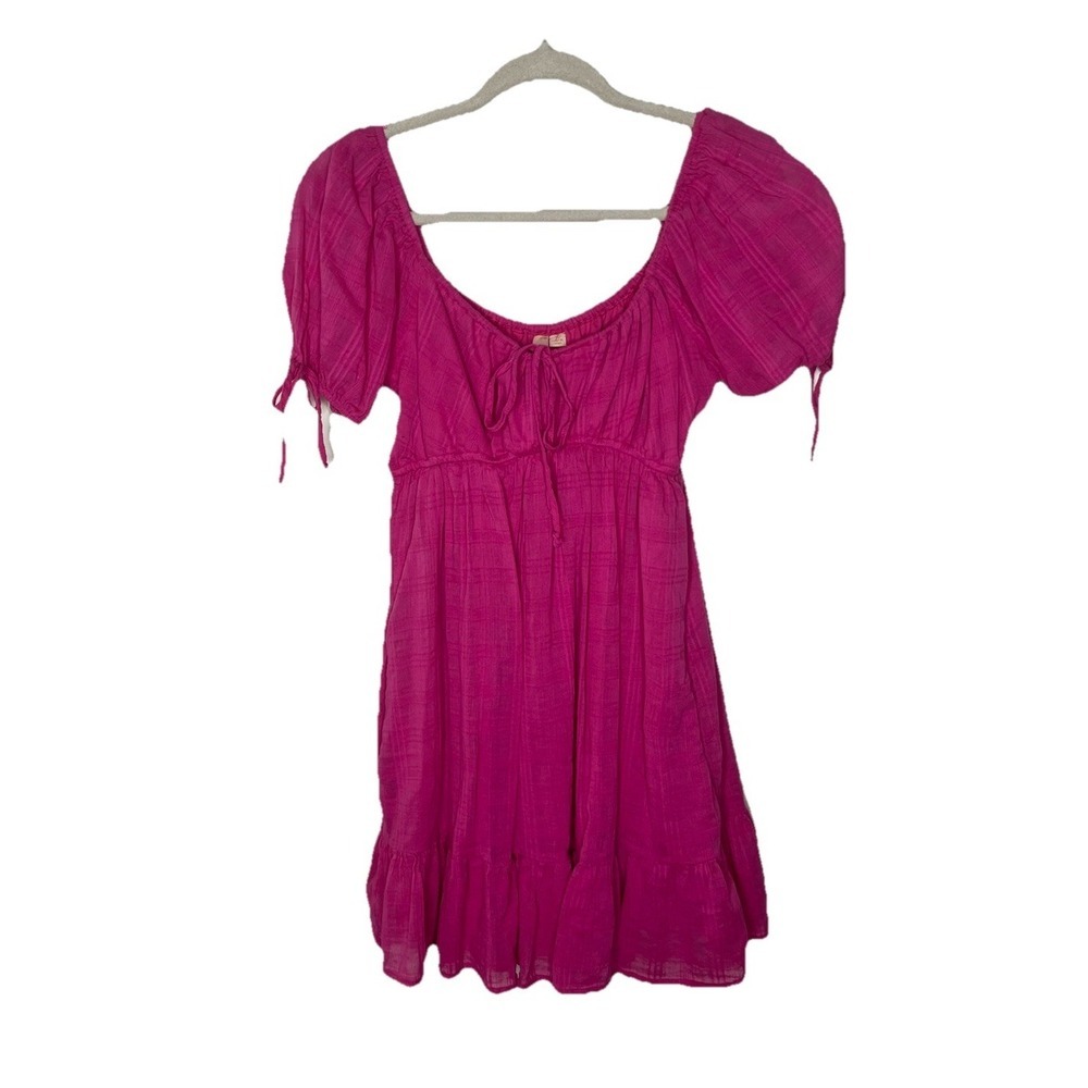 Dress 100% Cotton Hot Pink Bubble Sleeves-Size Small